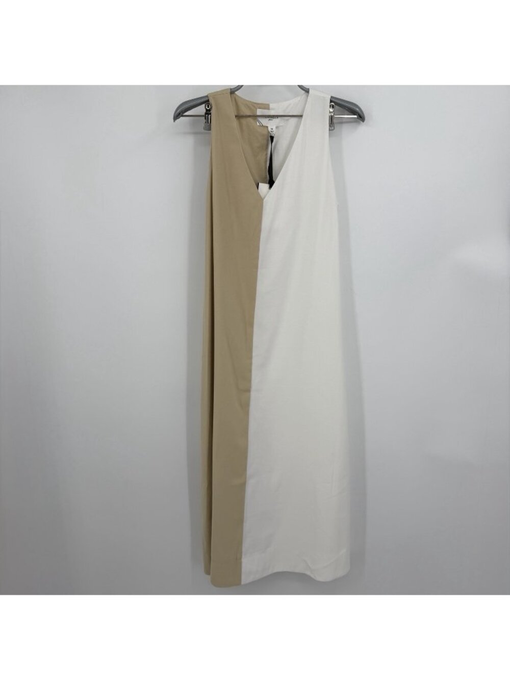 Pomander Place by Tuckernuck Cream and Tan Sallie Dress V-Neck Midi A-Line XS